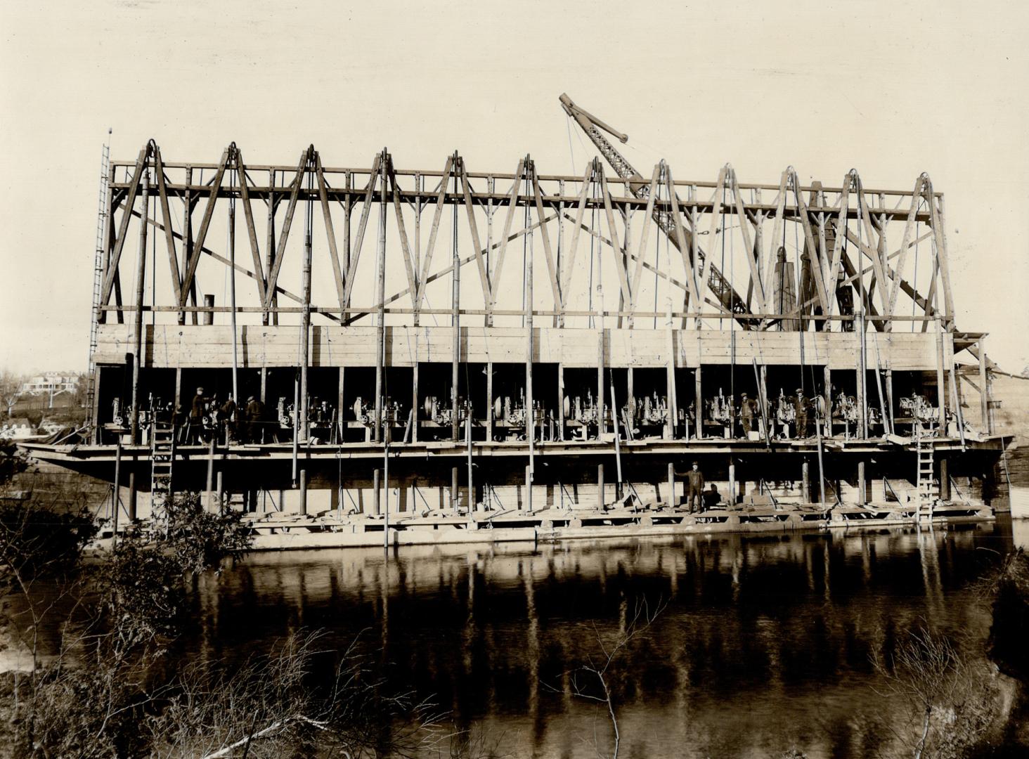 Drill boat - J B King with its in drills taken before the explosion which blew it literally to atoms - Brookville Explosion