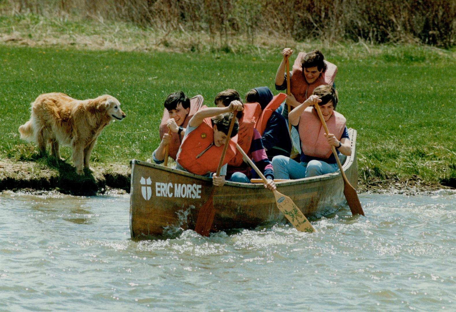 St. John's School keeps paddling along, Students of St. John's School in Claremont practise canoeing in a small pond behind the private boys' school