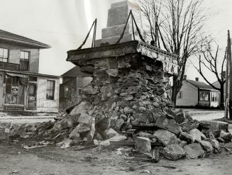 Smashed monument, Newtonville, April 26 - Newtonville war memorial was demolished and two men went to hospital yesterday after a collision between a car and a heavy transport truck