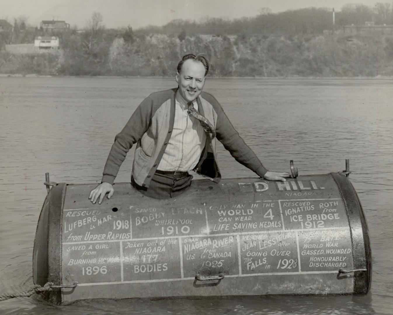 Trial run was made this week when Red Hill trundled the 780-pound steel barrel, once used by his father, out of his store at the Falls and tried it ou(...)