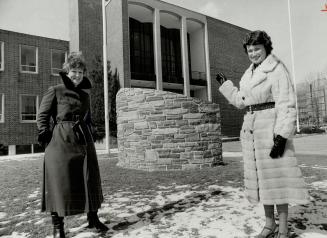Point of contention: The cairn in front of North York's former civic centre at 5000 Yonge has neither great age nor, in the opinion of Controller Barbara Greene (left), beauty