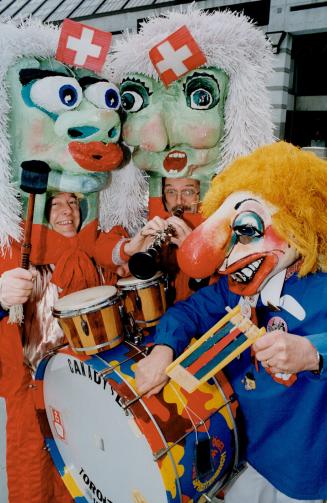 Swiss carnival band members (from left) Henry Shurmann, Walter Egll and Arno Sigrist are set for the North York Winter Carnival which starts tomorrow and ends Sunday