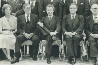 A confident PM flanked by (from left) Flora MacDonald, Martial Asselin, Ed Schreyer, Jacques Flynn