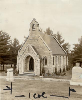 To be dedicated. Dedication Service for the McCrea memorial chapel, Omemee, will be held September 3. The chapel was erected by Lady Eaton and other m(...)