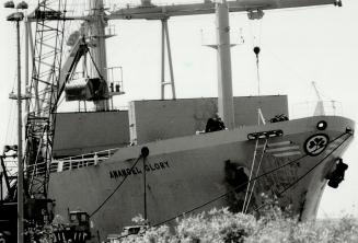 Steel is unloaded from the Anangel Glory at Oshawa Harbor's only dock