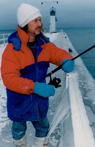 Don Cameron fishing for front pier at Oshawa harbor