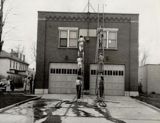 Nineteen women from Port Colborne and Humberstone are ready to fill in on the Port Colborne firefighting force when they are needed. Here they are climbing ladders, part of their training