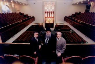 Unique Heritage: From left, Jacques Benquesus, Rabbi Amram Assayag, and Maurice Benzacar in the sanctuary at the new $16 million Sephardic Keliha Centre in Thornhill