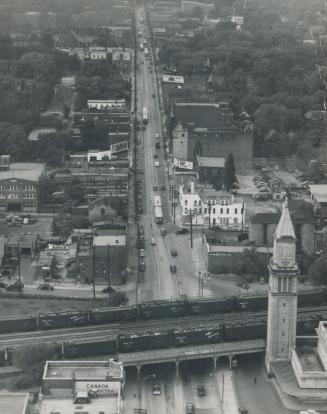 Looking north in Long St from the old north Toronto station at Marlborough and showing Yonge St