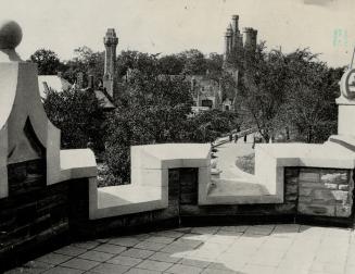 Looking form the tower of Sir Henry Pellatt's Toronto castle, Case Loma, towards the stables