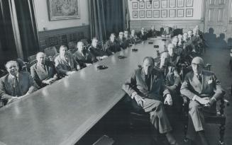 Robarts and his cabinet hold their final meeting, Retiring premier John Robarts held his final cabinet meeting at Queen's Park today