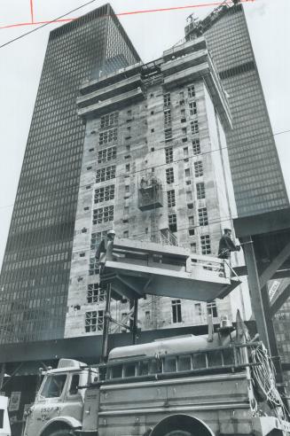 Downtown progress--one up, one down, The Bay and King St