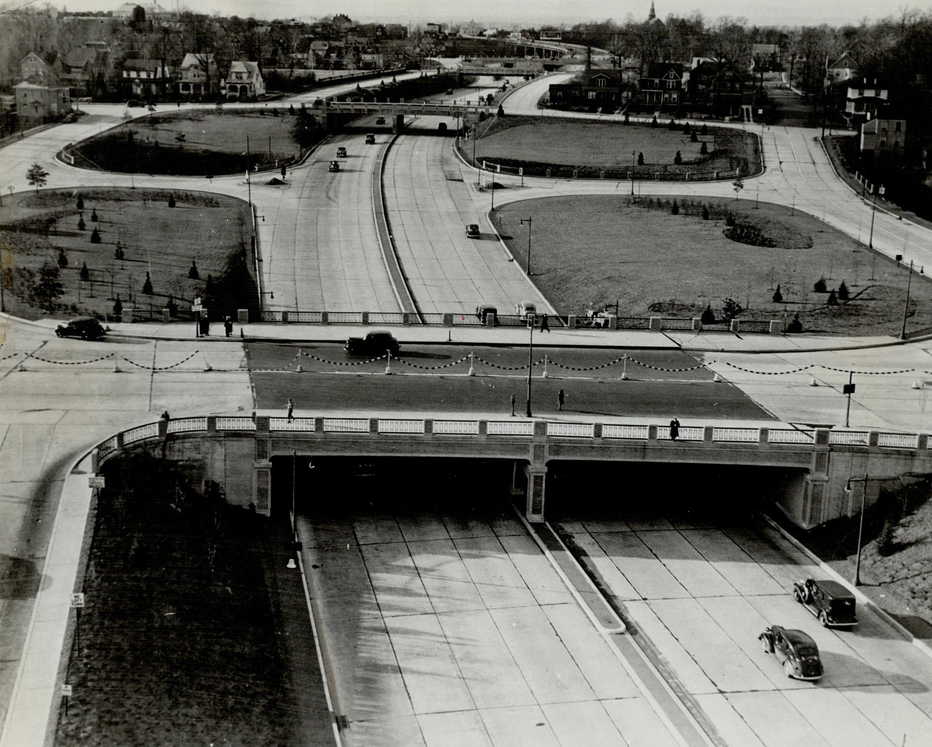 Typical of what Toronto's cross-town arterial highways, cutting through and over congested 