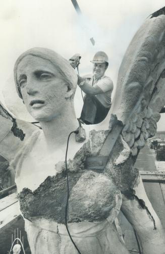 Sprucing Up The CNE, Restoring the 12-foot-high winged figure atop Princes' Gate at the eastern end of Exhibition Park, Attilio Gandri works 85 feet a(...)