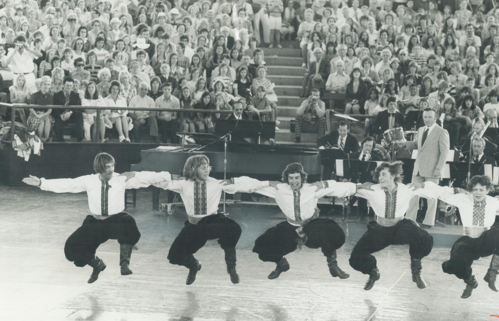The Ontario Place program included vigorous folk dancers, a magician trampoline performers and a choir from Etobicoke grade schools