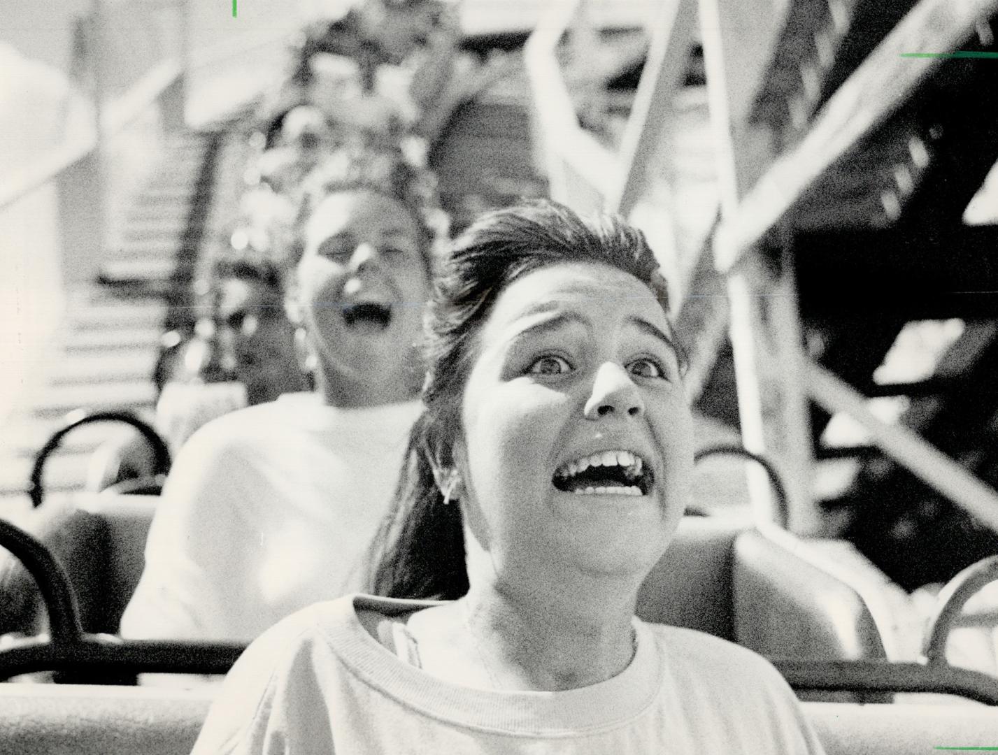 Scream maker: Selena Bishop, 15, of Timmins has a screaming good time on roller coaster at the Canadian National Exhibition yesterday