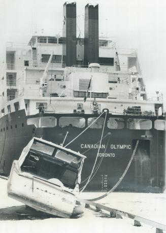Image shows a cargo ship at the Harbour.