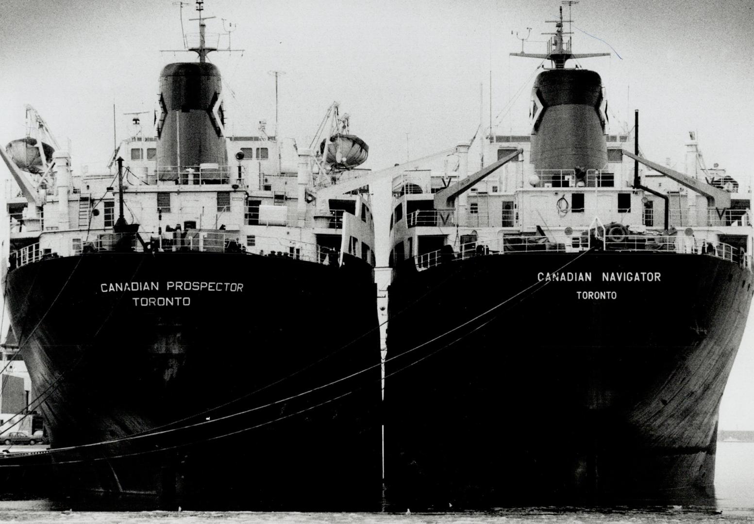 Image shows the front of two ships.