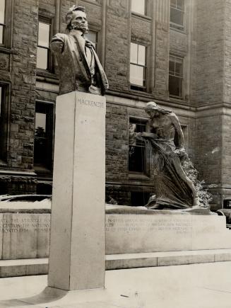 The little rebel. Is to take his place in front of the parliament buildigns at Queen's Park. Long uncompleted, the memorial to Wm. Lyon Mackenzie will soon be unveiled