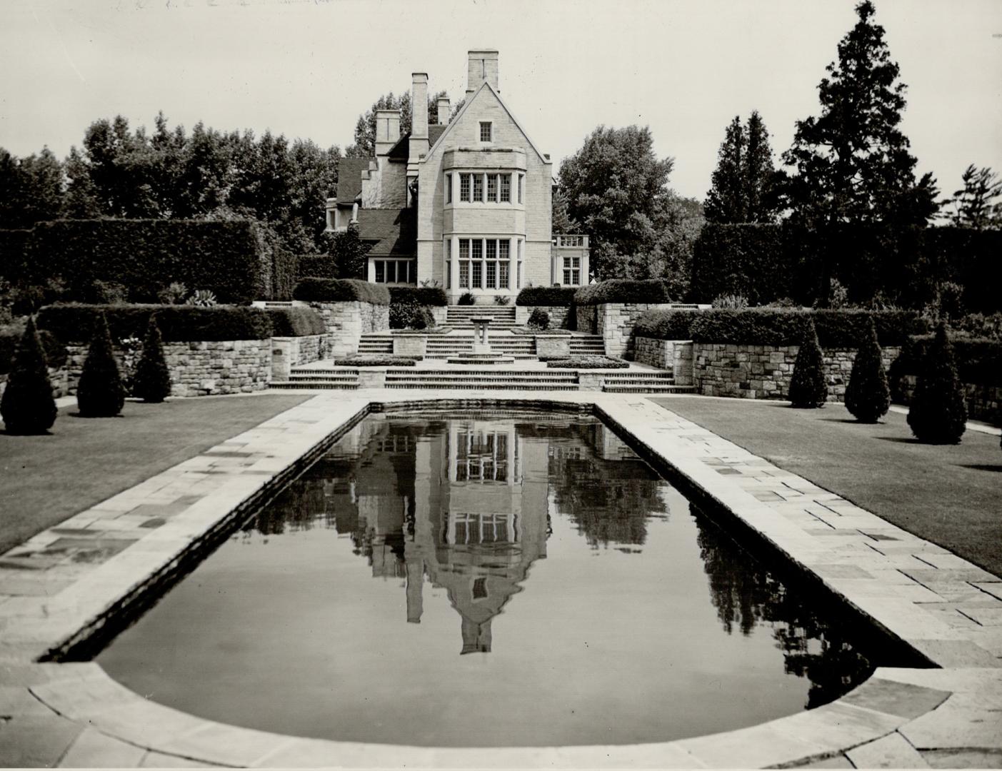 A view of Uplands, the home of Mr. and Mrs. Alfred Rogers, on Bayview, showing the pool and part of the gardens, which is to be opened to the public t(...)