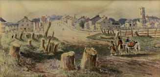 Dundas St. looking west from Wellington St. to Ridout St., London Ontario, circa 1840