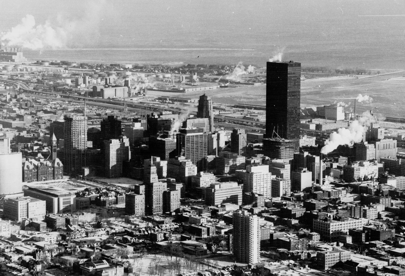 Image shows an aerial view of the Harbour buildings.