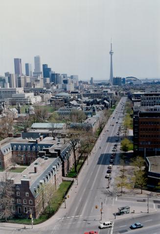 Image shows a street view with Harbour buildings and CN Tower in the background.