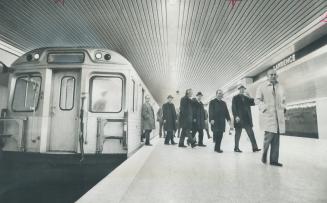 A special train gives employees of Metro finance department and TTC a preview of the North Yonge subway extension yesterday. The Lawrence and York Mil(...)