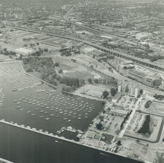 Image shows an aerial view of the Toronto's waterfront.