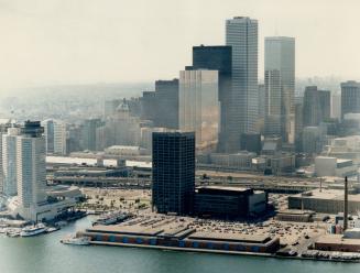 Image shows an aerial view of the waterfront buildings.