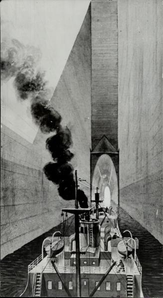 From the Lock's bottom level ships will move through a tunnel in the solid rock underneath the dam