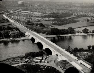 Aerial view of the new Chiswick bridge, one of three new Thames river bridges opened by the Prince of Wales