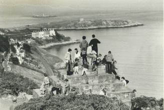 Children swarm over the lookout atop Kiliney Hill from which you can get a magnificent view of Dublin and its bays