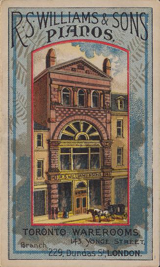 Illustration of the exterior of the R.S. Williams & Sons Toronto warehouse at 143 Yonge Street  ...