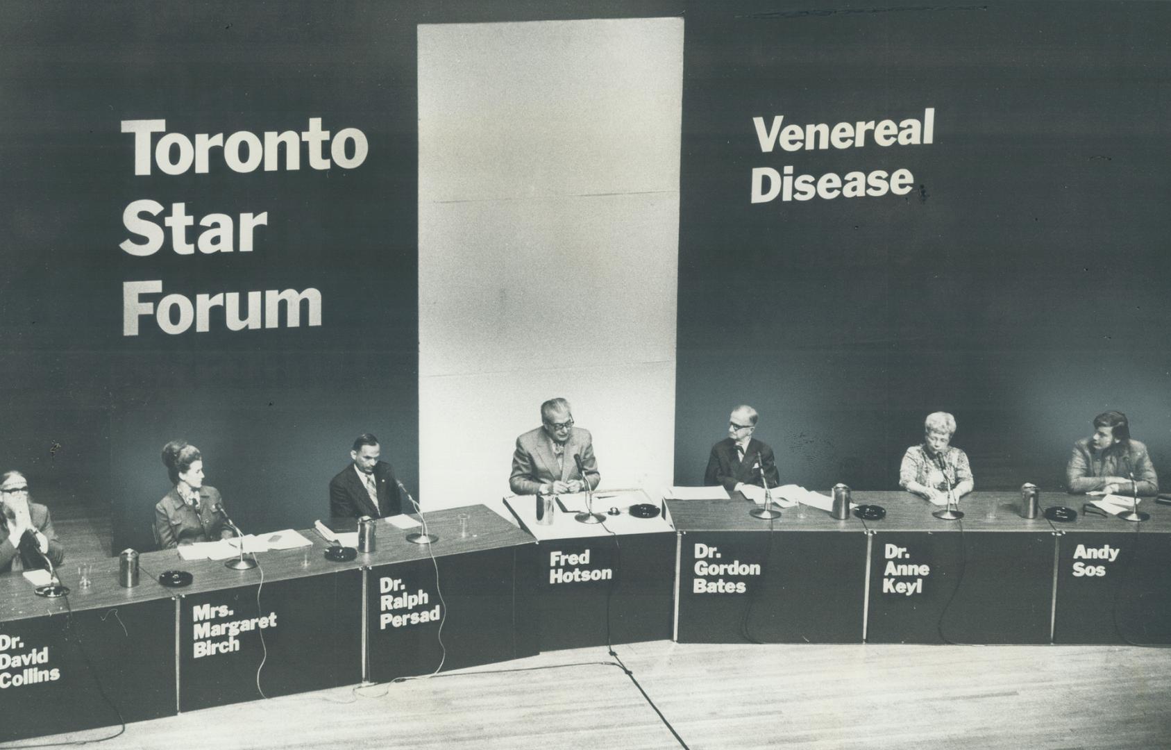 Members of Panel at last night's Star Forum on venereal disease were, from left: Dr. David Collins, Toronto Free Youth Clinic, Mrs. Margaret Birch, Ch(...)