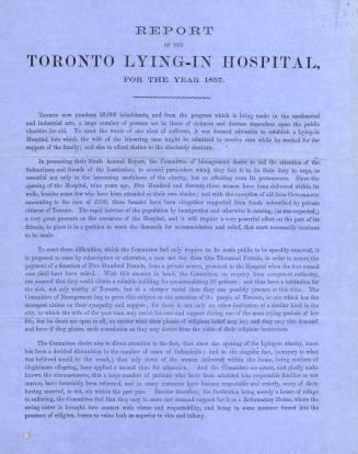Report of the Toronto Lying-In Hospital, 1857