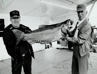 Bruce Oliver, right, and John Wylie display record catch that earned Oliver the grand prize in Toronto Star Great Salmon Hunt/D8