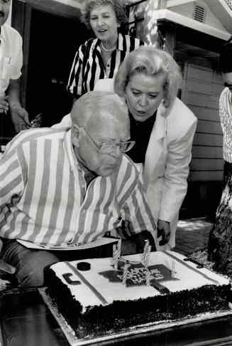 Blow-out: Toronto Maple Leafs owner Harold Ballard celebrated his 86th birthday with companion Yolando Ballard and friends at his Georgian Bay cottage yesterday