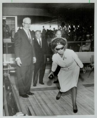 Happier days: Lady Beaverbrook was first bowler at opening in the early 1960s of arena complex that she built for the tiny resort town