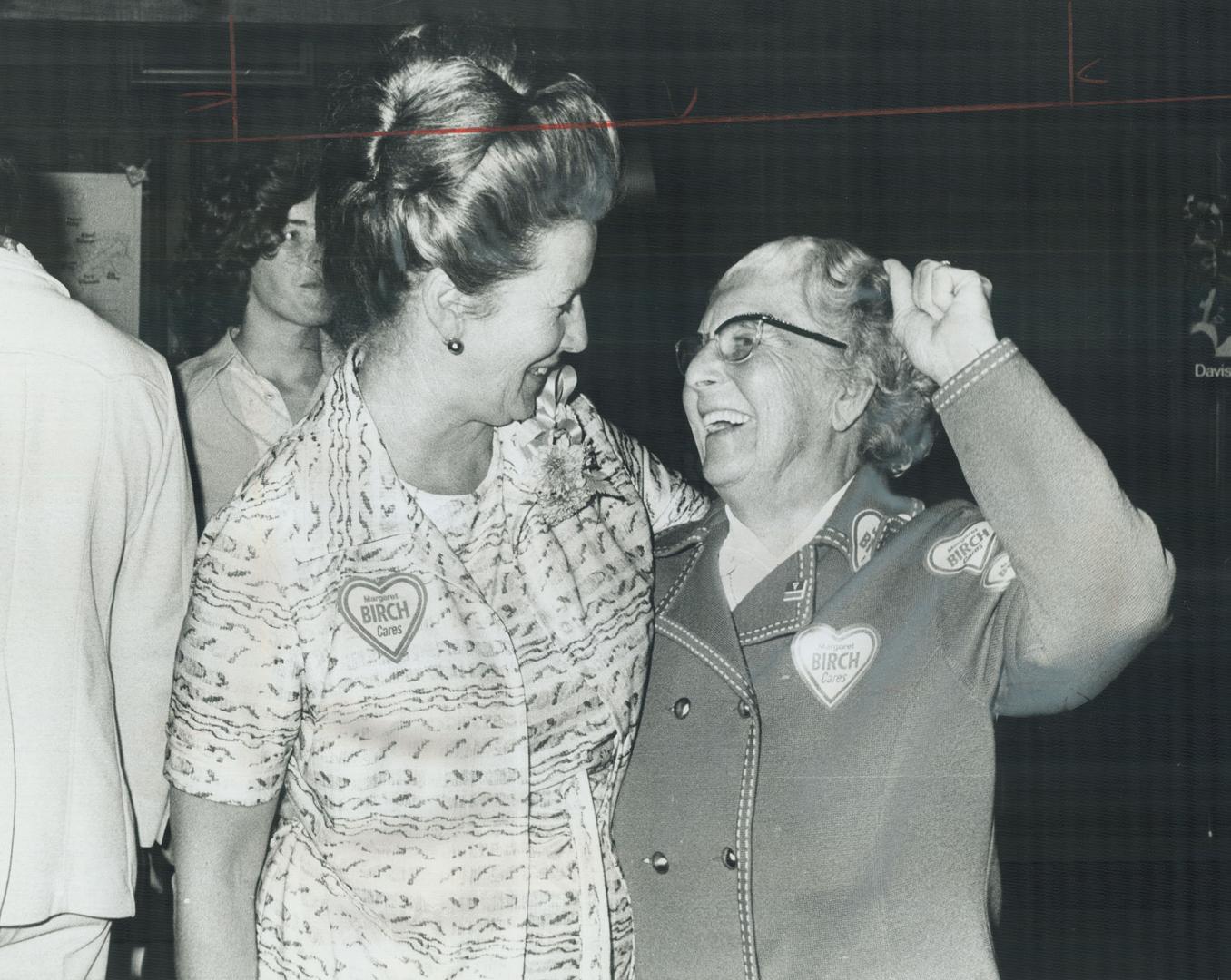 Eighty-Year-Old Gertrude Skates travelled 10,000 miles to help her friend, Margaret Birch (left) get re-elected in Scarborough East. Mrs. Birch is sec(...)