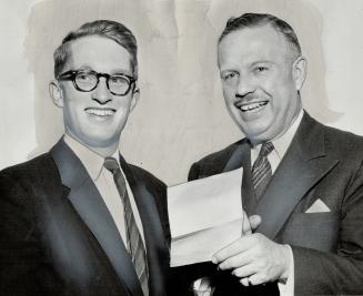 John Brewin, Left, and Hon. Donald Fleming, Trinity Student Opposed Finance Minister in Hart House Debate. Canada has no crisis or emergency in unempl(...)