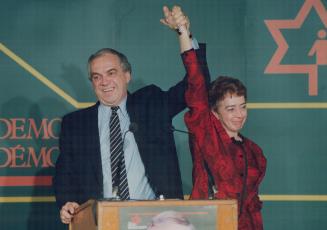 Ed Broadbent, leader of the New Democratic Party, and his wife Lucille acknowledge a warm welcome on election night, from supporters packed into the C(...)