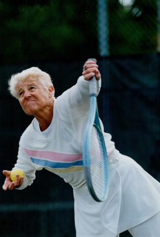 In style: Louise Brown, 68, whacks the ball at Credit Valley Tennis Club