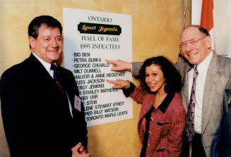 Petra Burka (centre) and Russ Jackson (right)