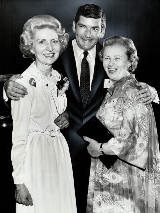 The faithful. Three who joined Simpsons 25 Year Club at a banquet yesterday were Evelyn Rossiter, company president E. G. (Ted) Burton, and Margaret Thursby, right