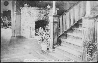 Interior view showing hall, Nepahwin, Muskoka