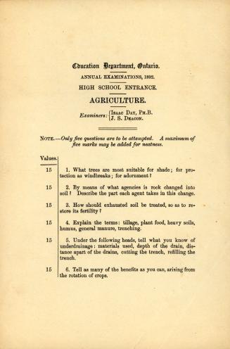 Annual examinations, 1892, high school entrance, agriculture
