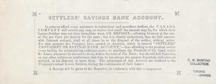 Settlers' savings bank account
