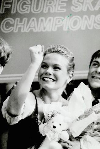 Josee Chouinard exults after skating to her second national women's figure-skating title in Hamilton yesterday