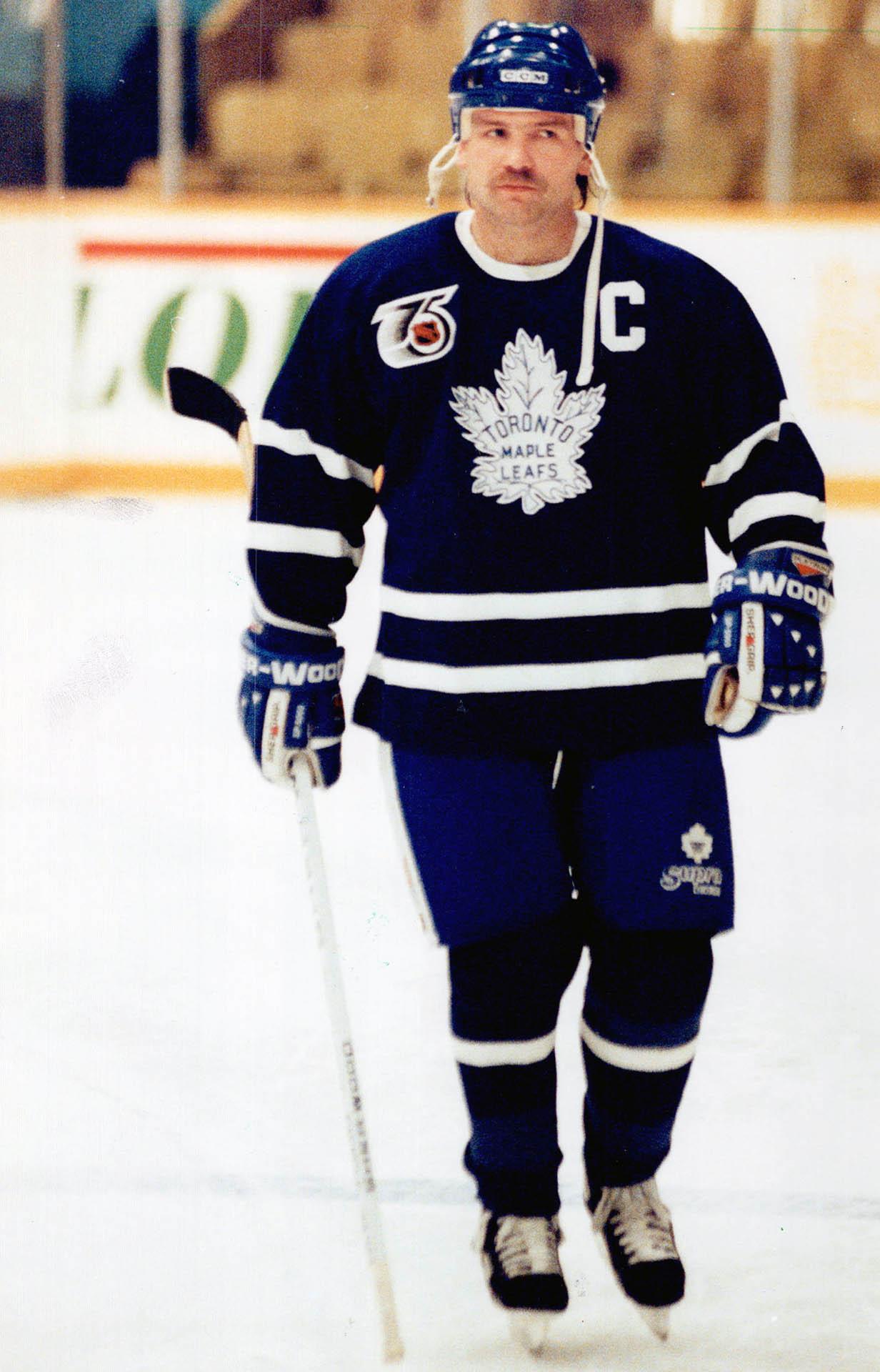 Rare goal: Leaf captain Wendel Clark celebrates a goal by Brian Bradley -  his first ever for